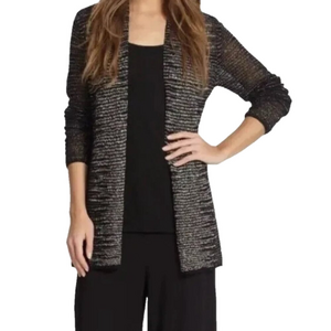Eileen Fisher Washable Wool and Linen Blurred Stripes Cardigan - M